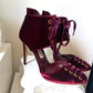 Jimmy Choo Mari Velvet Lace-Up Pumps – Burgundy with Gold Hardware