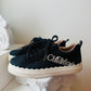 Chloé Lauren Black Canvas Embroidered Logo Sneakers