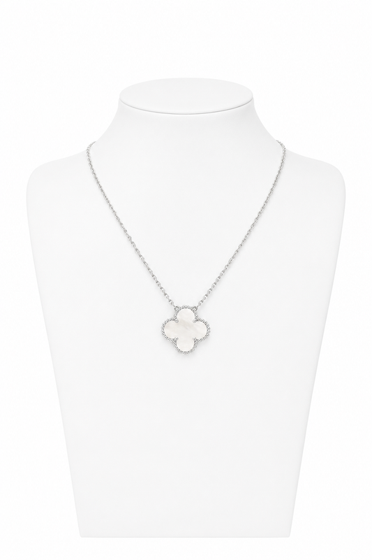 Vintage Van Cleef & Arpels Vintage Alhambra Mother-of-Pearl Pendant Necklace in 18K White Gold
