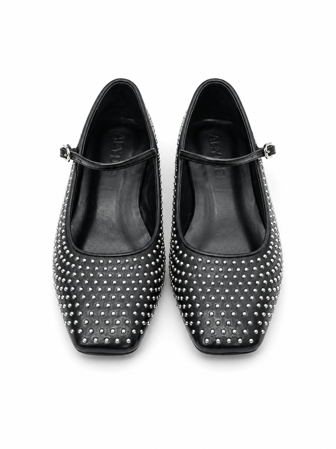 AEYDE Black UMA Silver Studs Flats