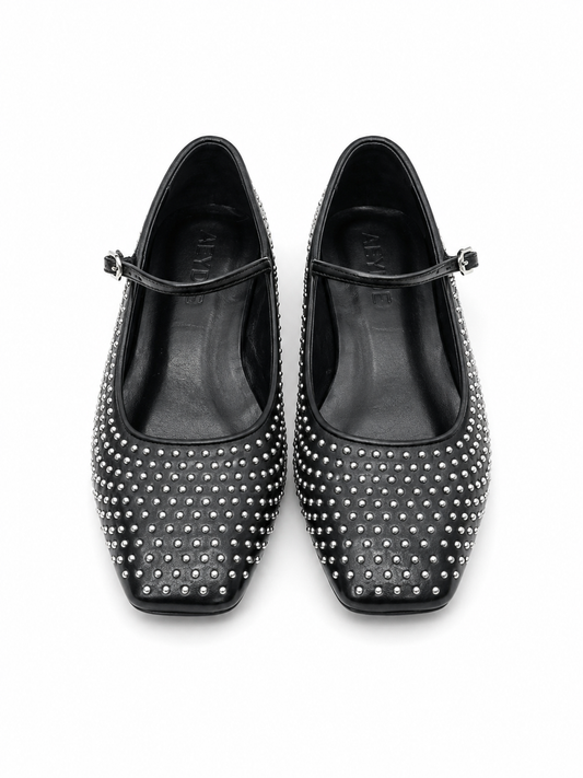 AEYDE Black UMA Silver Studs Flats
