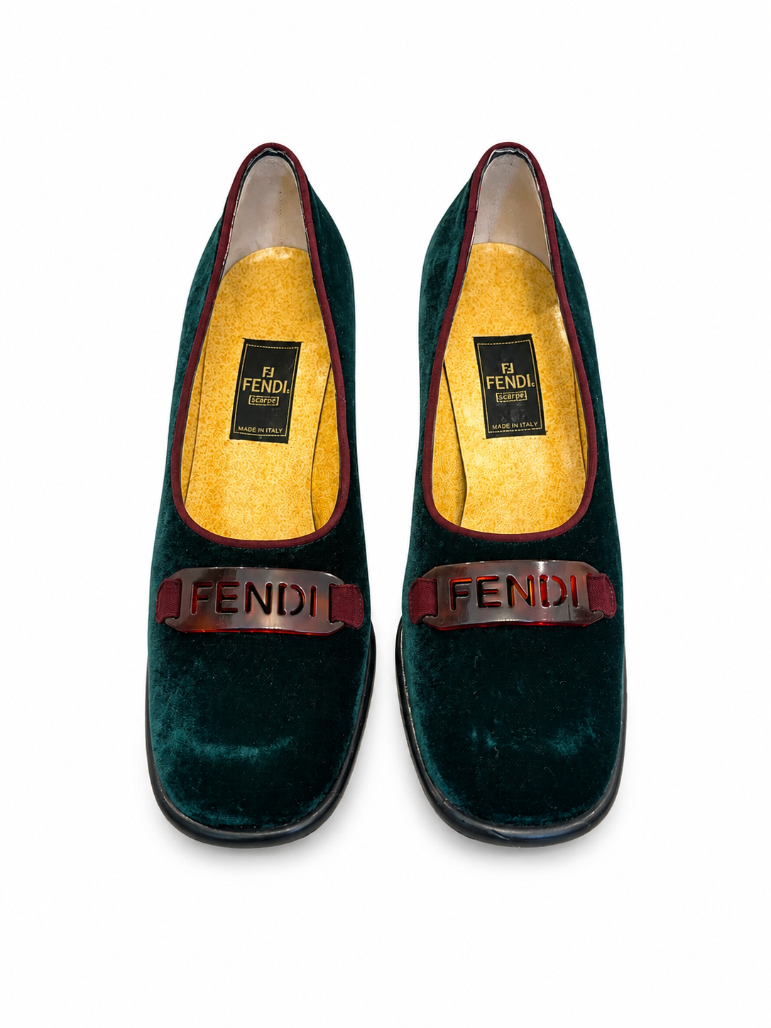 Vintage Fendi Velvet Plate Heeled Loafer
