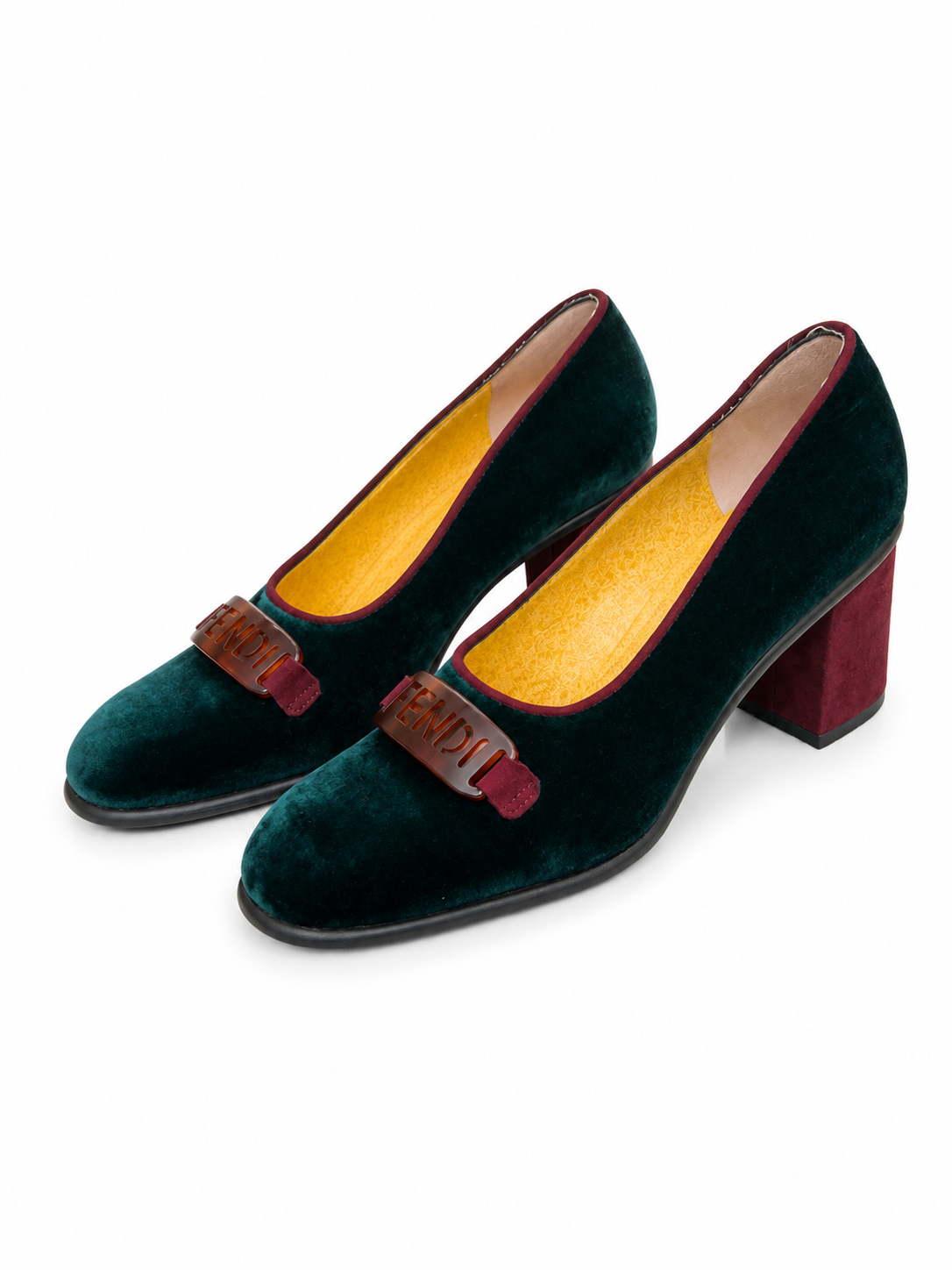 Vintage Fendi Velvet Plate Heeled Loafer