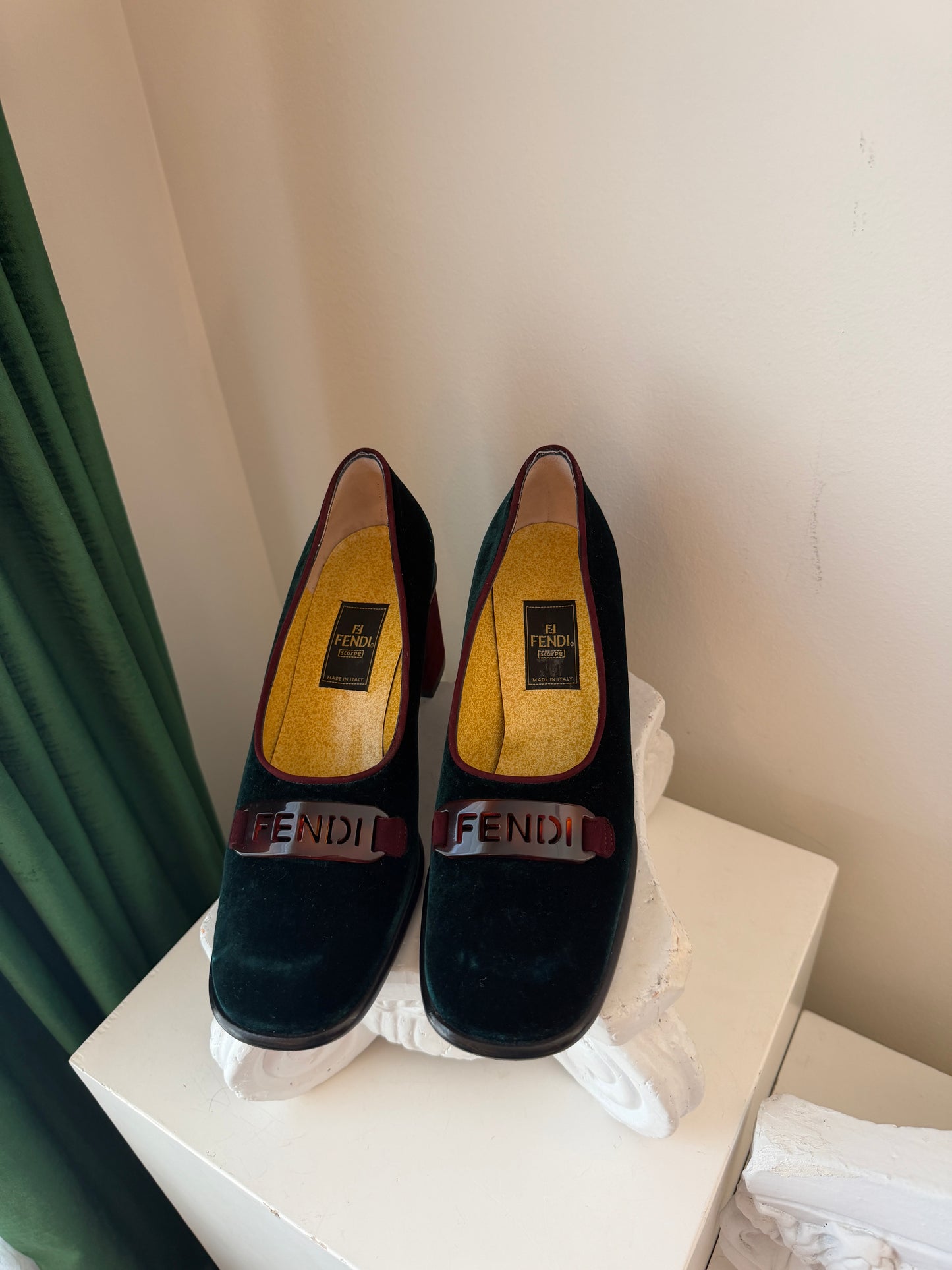 Vintage Fendi Velvet Plate Heeled Loafer