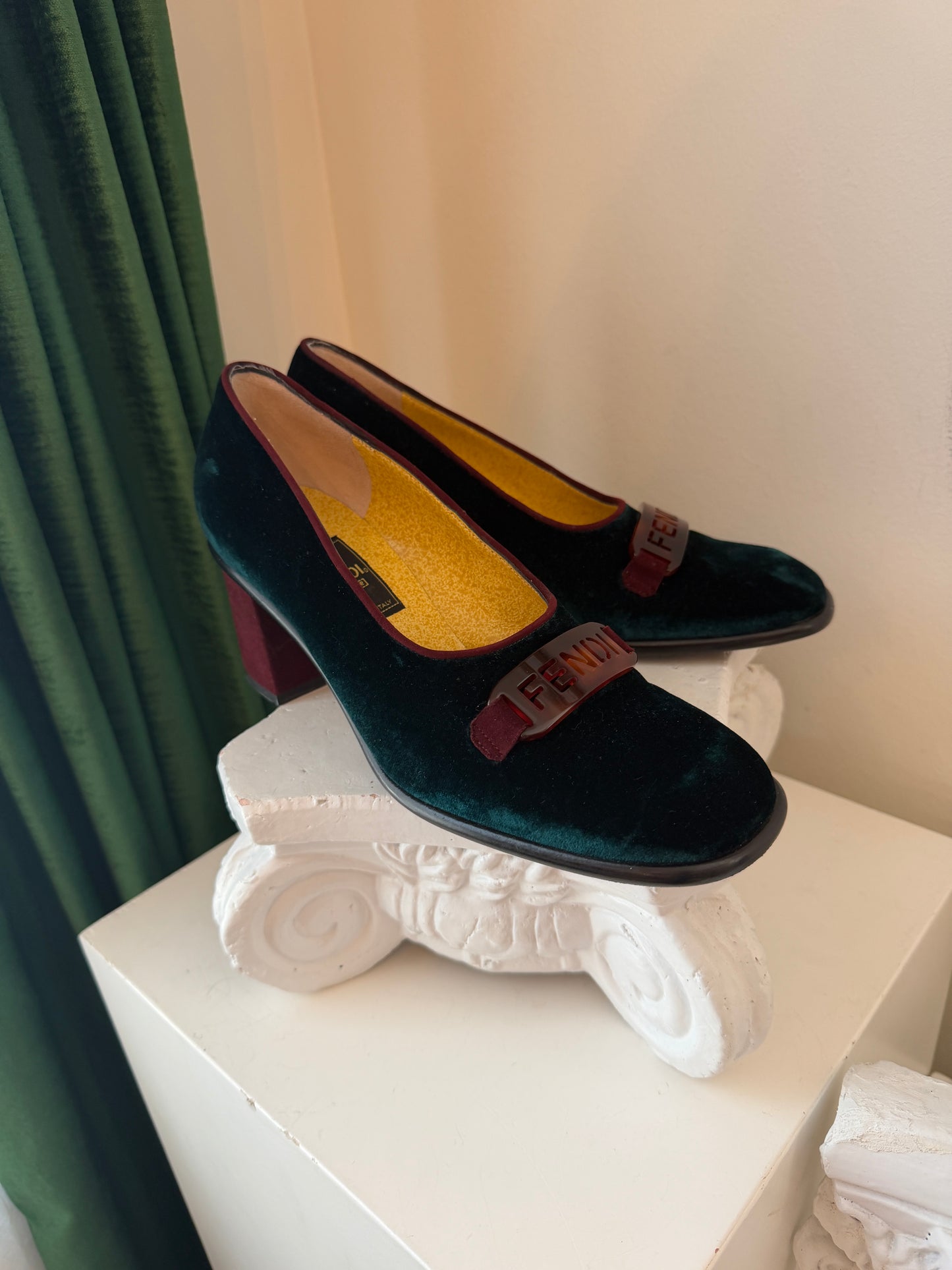 Vintage Fendi Velvet Plate Heeled Loafer