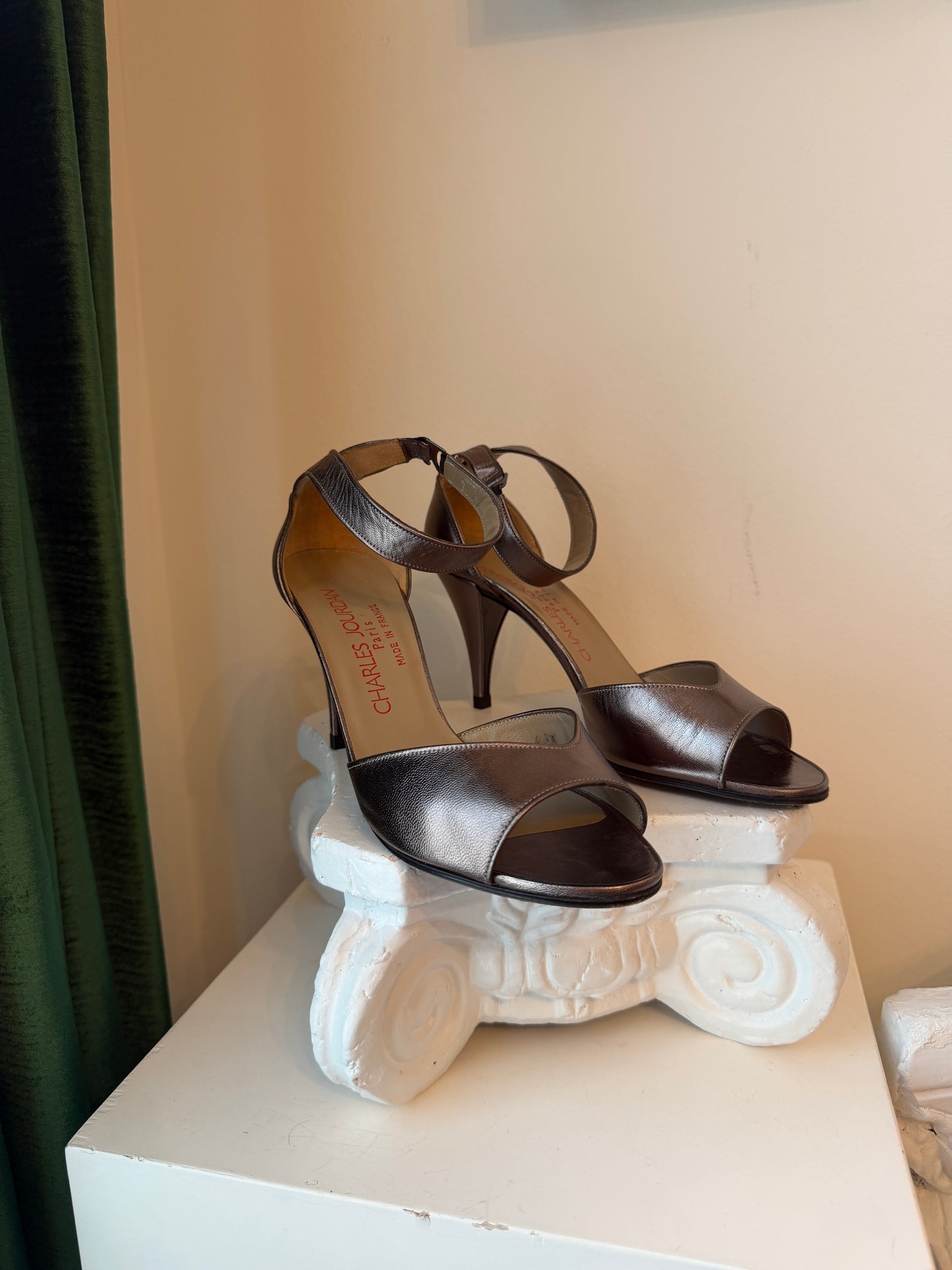 Vintage Charles Jourdan Metallic Ankle Strap Heel