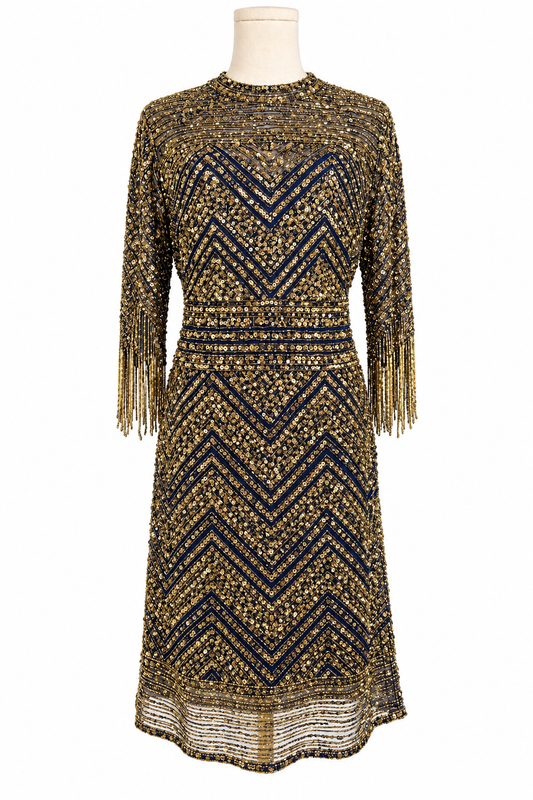 Aidan Mattox Gold and Navy Sequin Dress