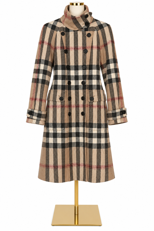 Burberry Nova Check Double Breasted Wool Coat