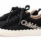Chloé Lauren Black Canvas Embroidered Logo Sneakers