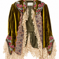 Vintage Runway Etro Olive Velvet Embroidered Jacket with Lace Trim