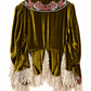 Vintage Runway Etro Olive Velvet Embroidered Jacket with Lace Trim