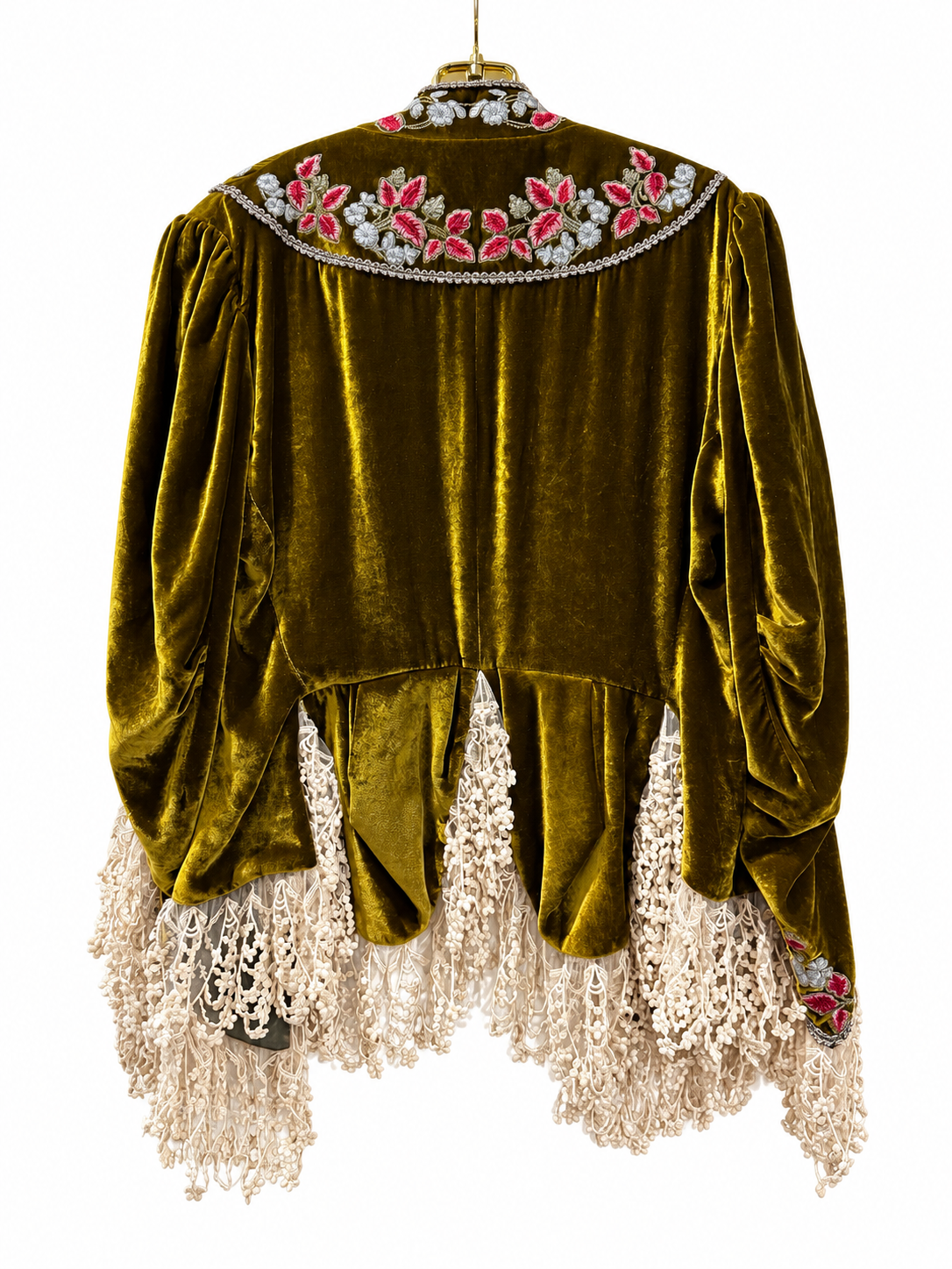 Vintage Runway Etro Olive Velvet Embroidered Jacket with Lace Trim