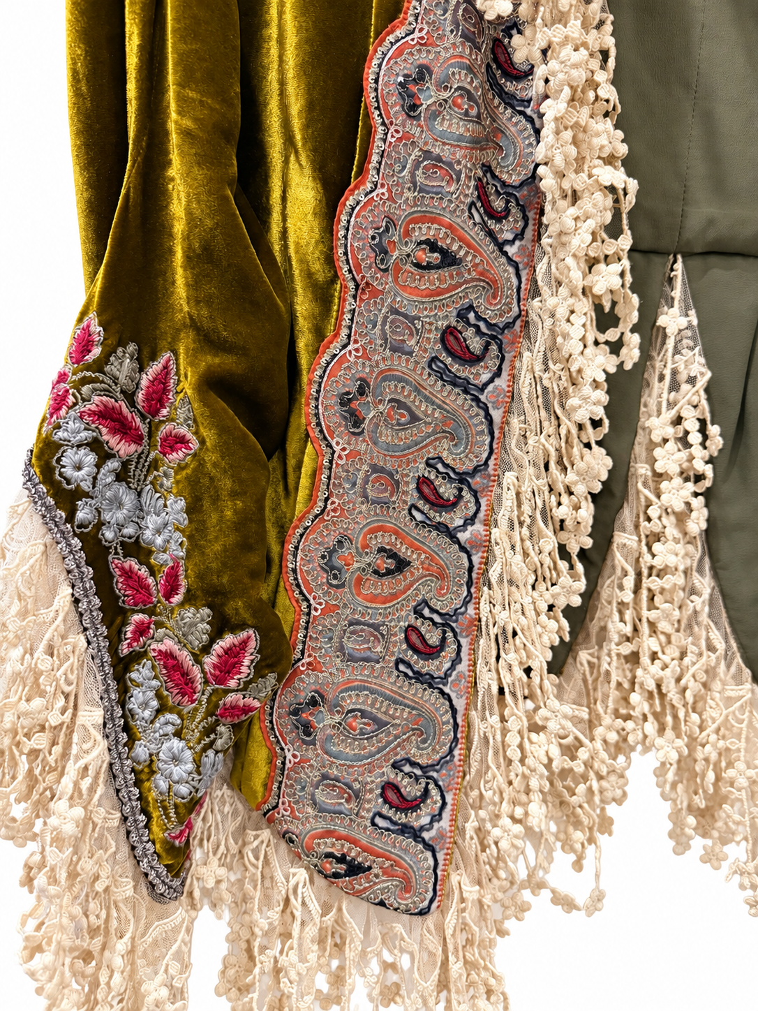 Vintage Runway Etro Olive Velvet Embroidered Jacket with Lace Trim
