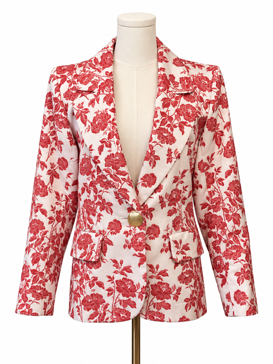 Vintage Yves Saint Laurent Rive Gauche Red Floral Cotton Blazer