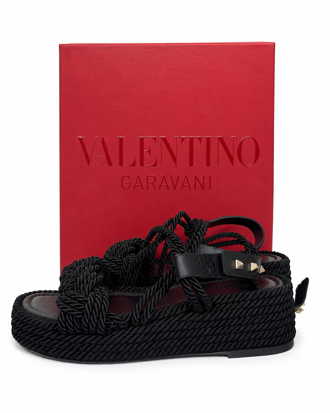 Valentino Black Wedge Rock Stud  Espadillas