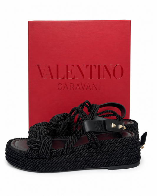 Valentino Black Wedge Rock Stud  Espadillas