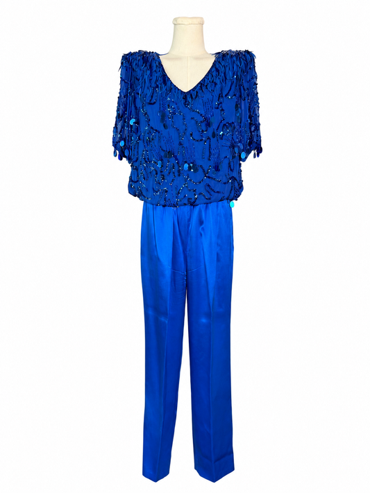 Vintage Blue Sequin Pant Set