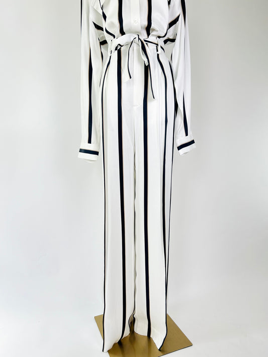 Equipment White and Navy Stripe Pants