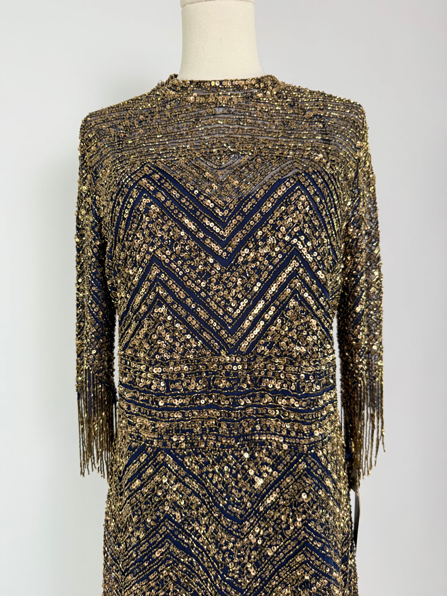 Aidan Mattox Gold and Navy Sequin Dress