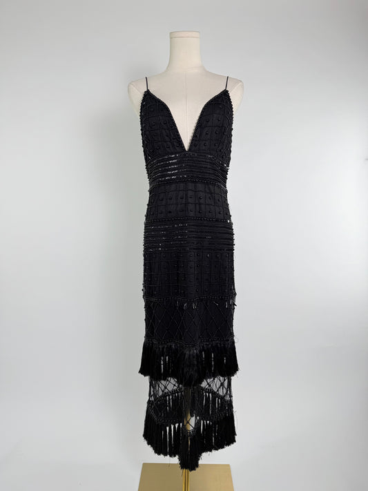 Vintage Black Fringe Slip Dress