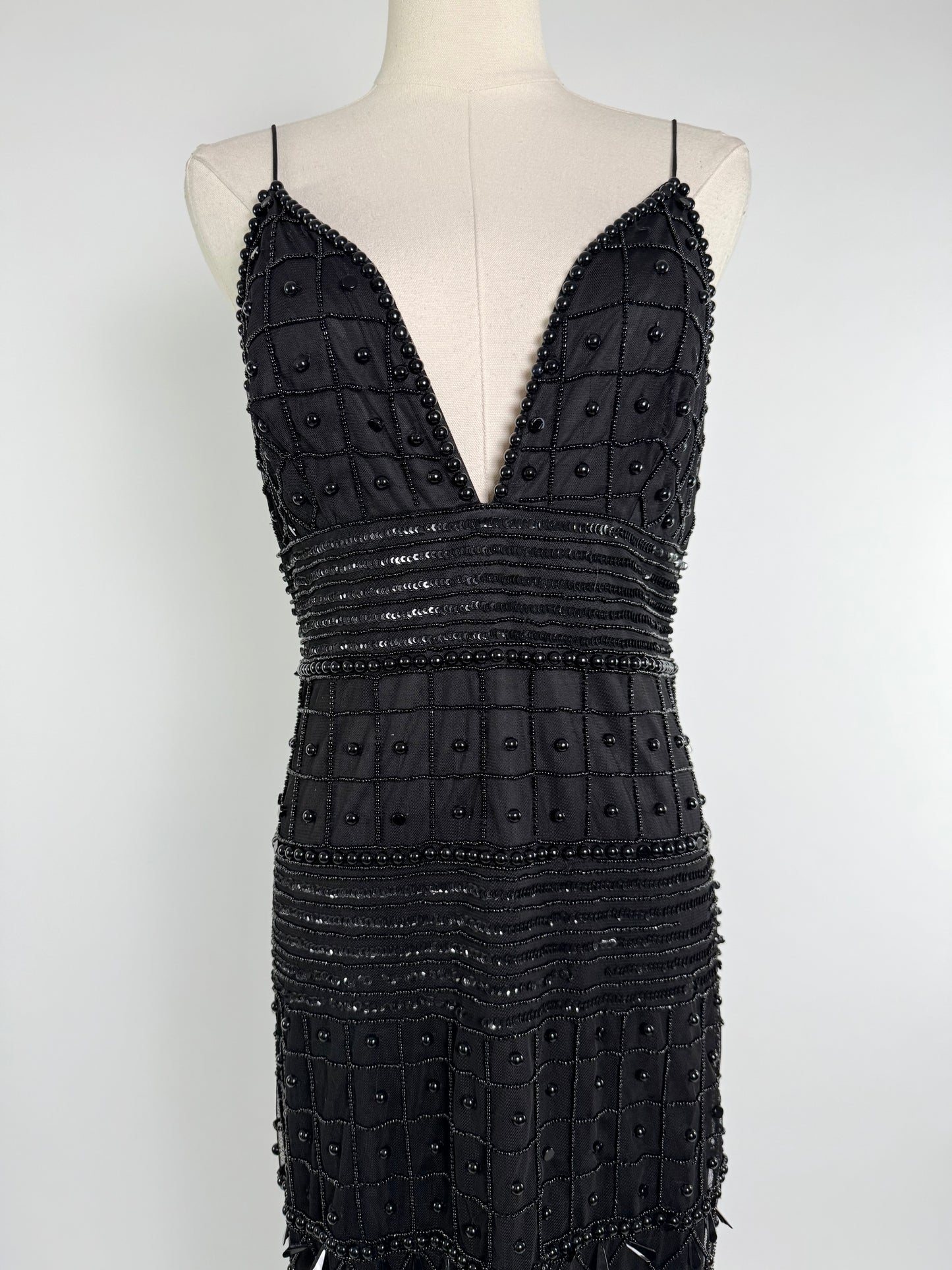 Vintage Black Fringe Slip Dress