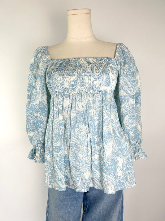 Faithful the Brand White and Blue Floral Top