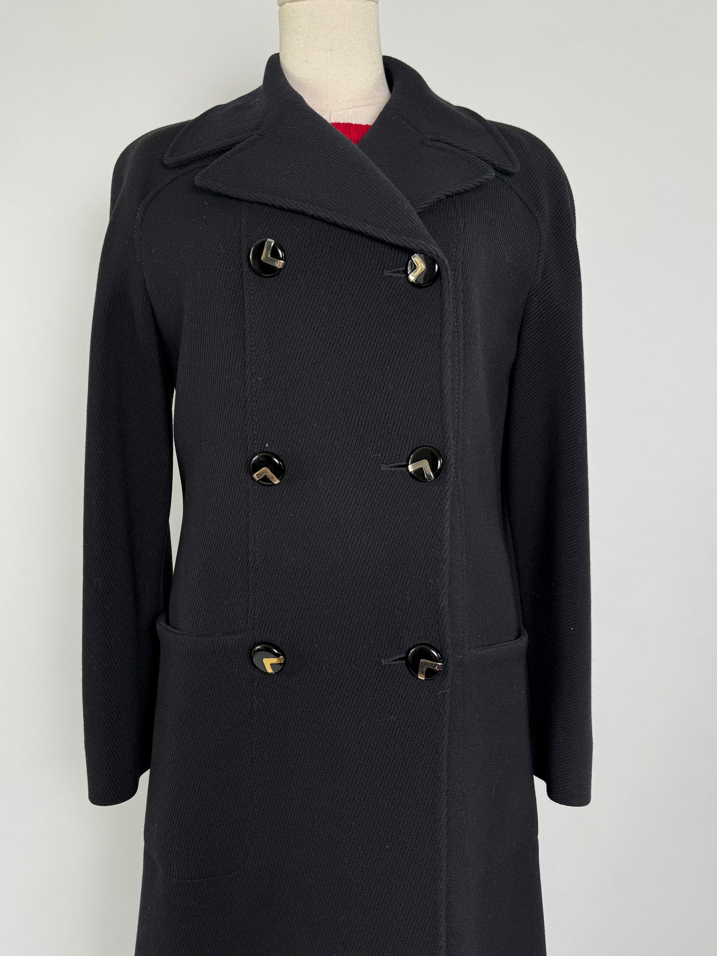 Vintage Valentino Black Coat with V Logo Buttons