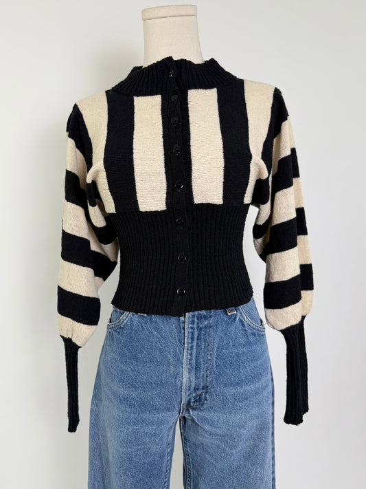 Vintage Parisian Stripe Black and White Sweater