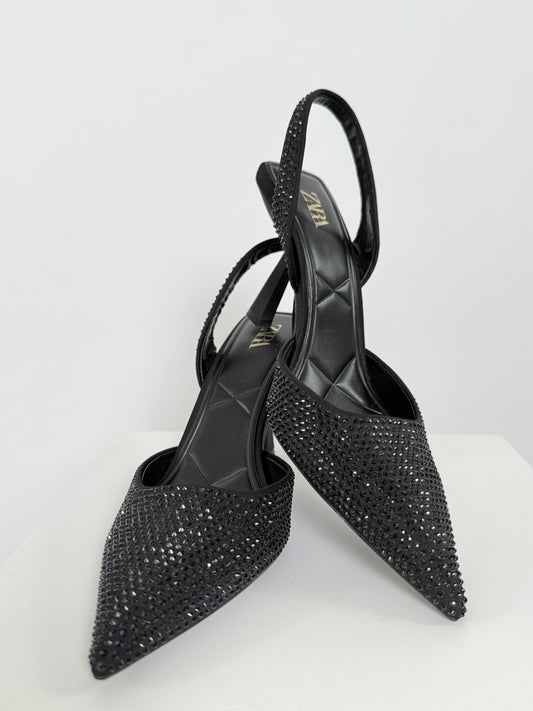 Zara Beaded Black Heels