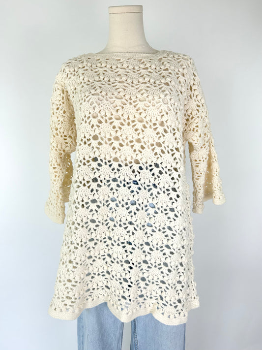 Vintage Cream Crochet Top-Mini Dress