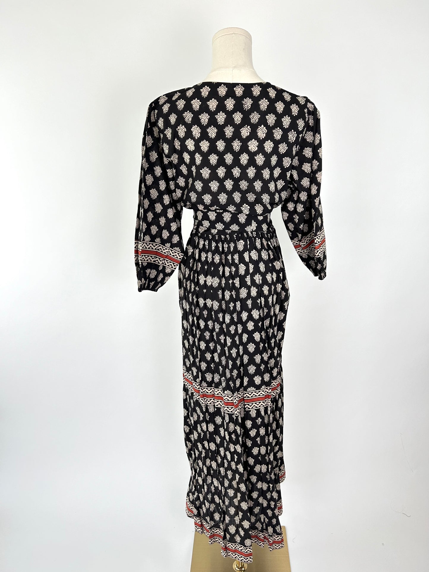 Custom India Hand Blocked Dress in Black and Rust