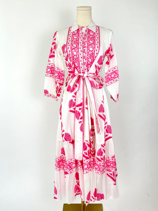 Custom India Hand Blocked Dress in Pink and White