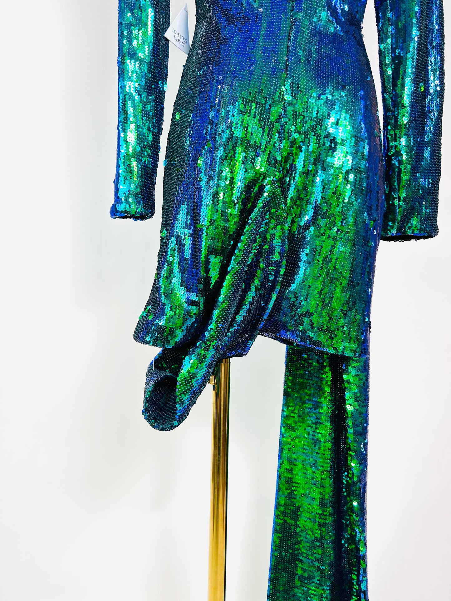 Nadine Merabi Green and Blue Sequin Dress