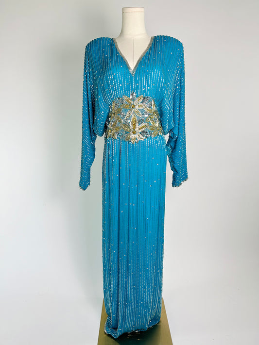 Vintage Silk and Sequins Maxi Dress