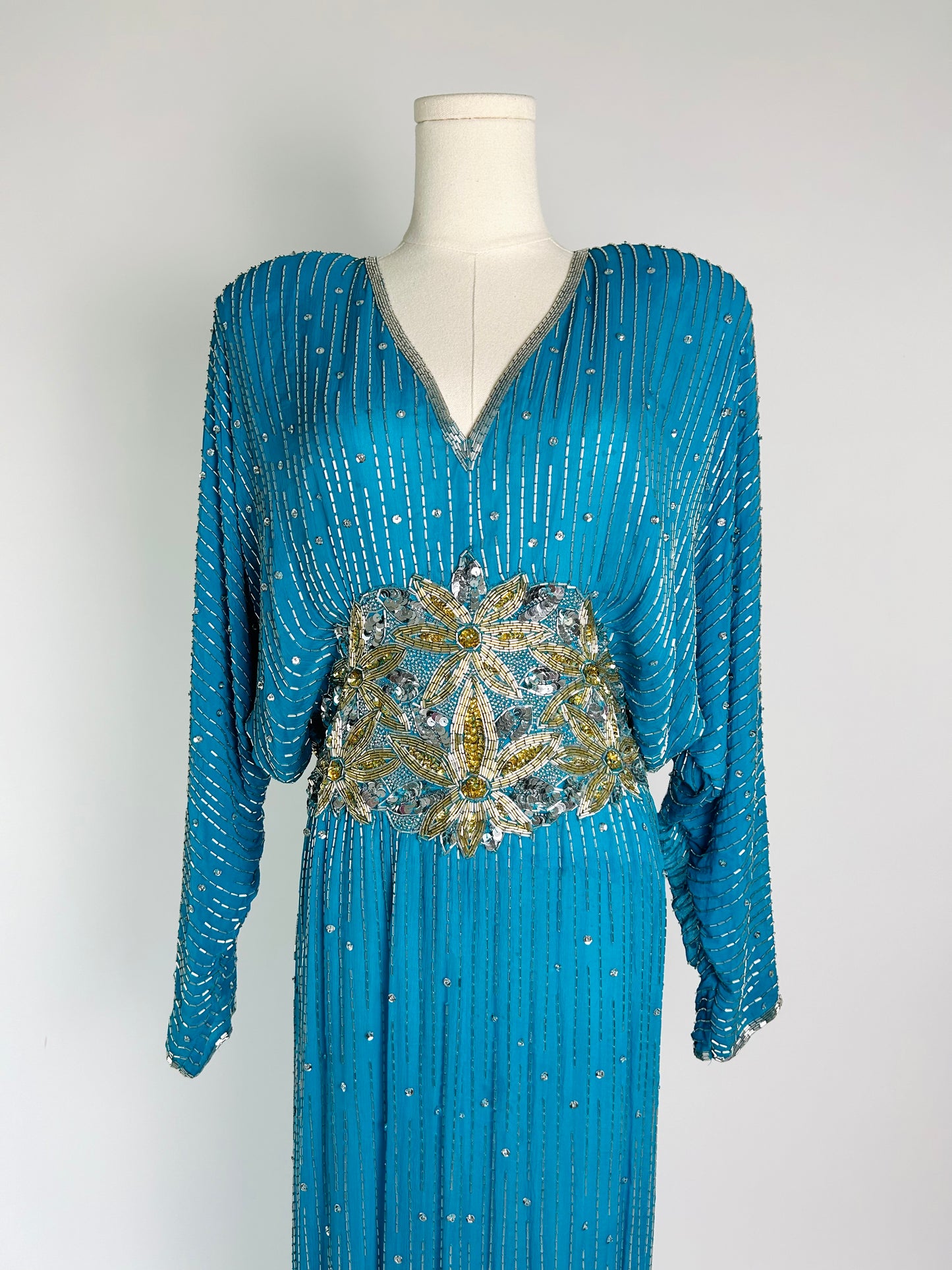 Vintage Silk and Sequins Maxi Dress