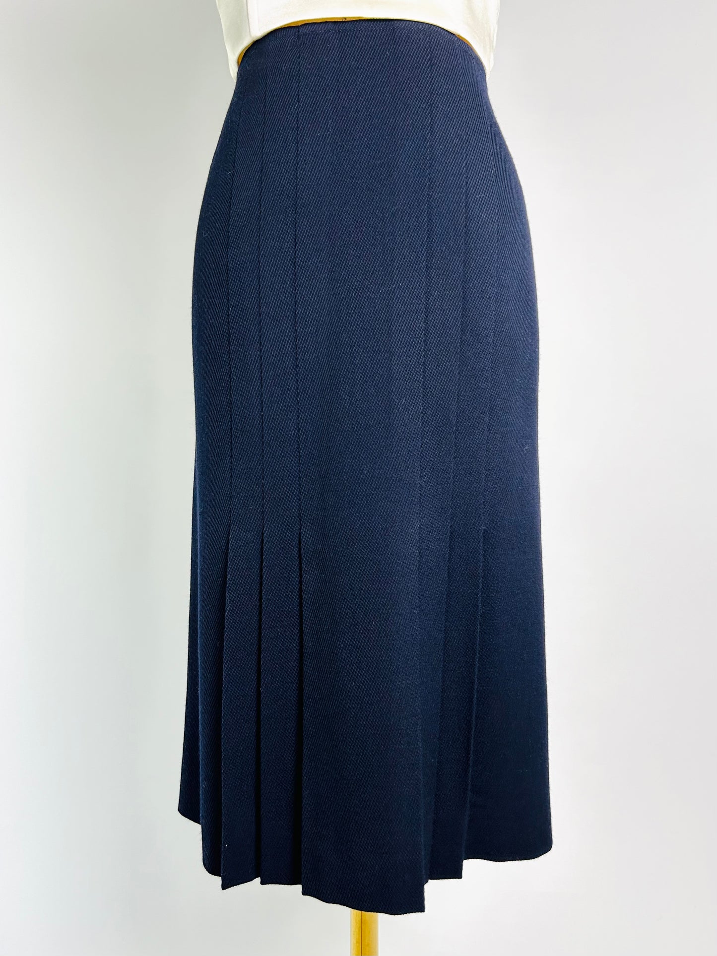 Vintage Oscar De La Renta Navy Pleated Skirt