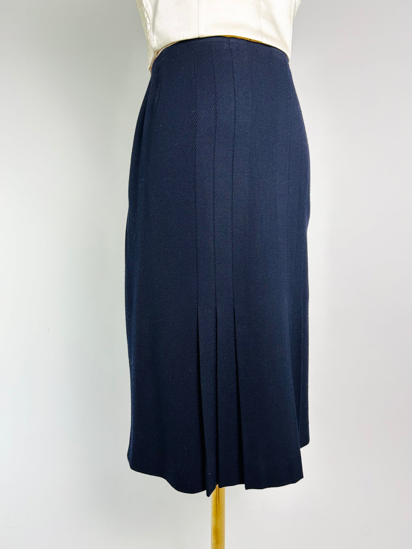 Vintage Oscar De La Renta Navy Pleated Skirt