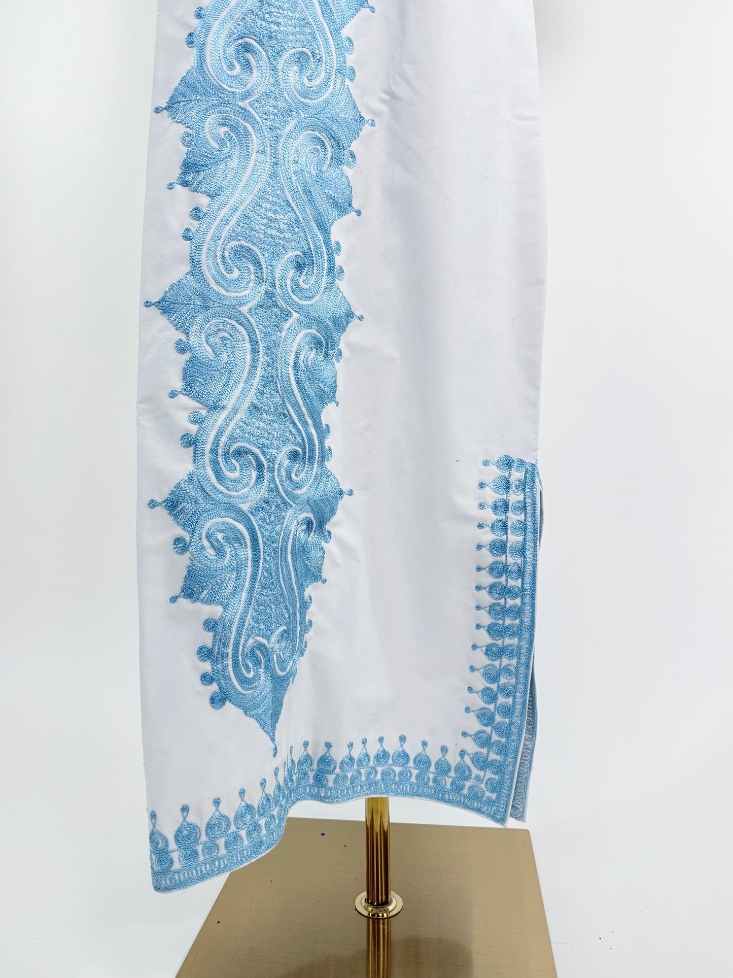 Vintage White Caftan with Blue Embroidery