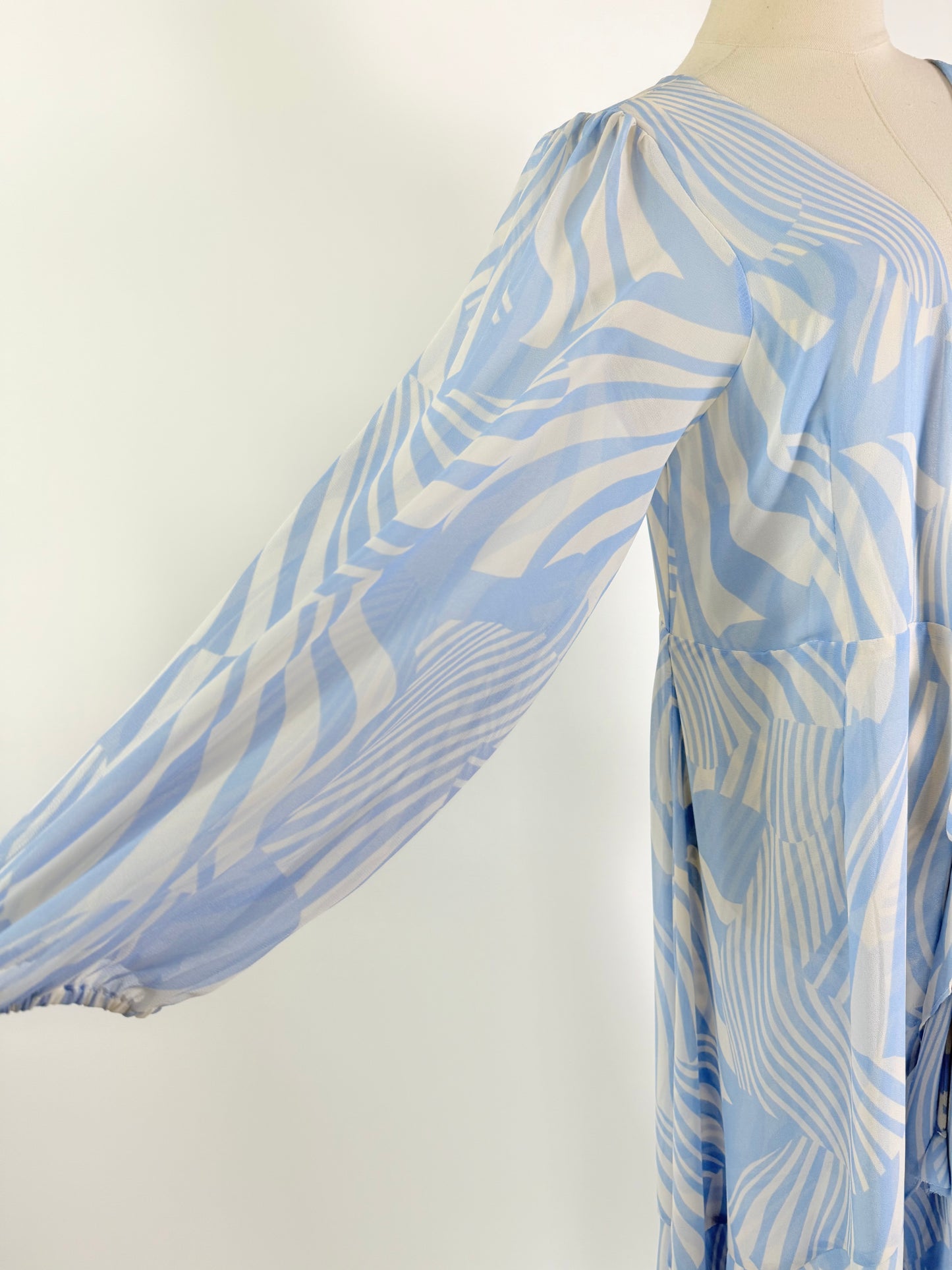 Misa Abstract Light Blue Zebra Wrap Dress