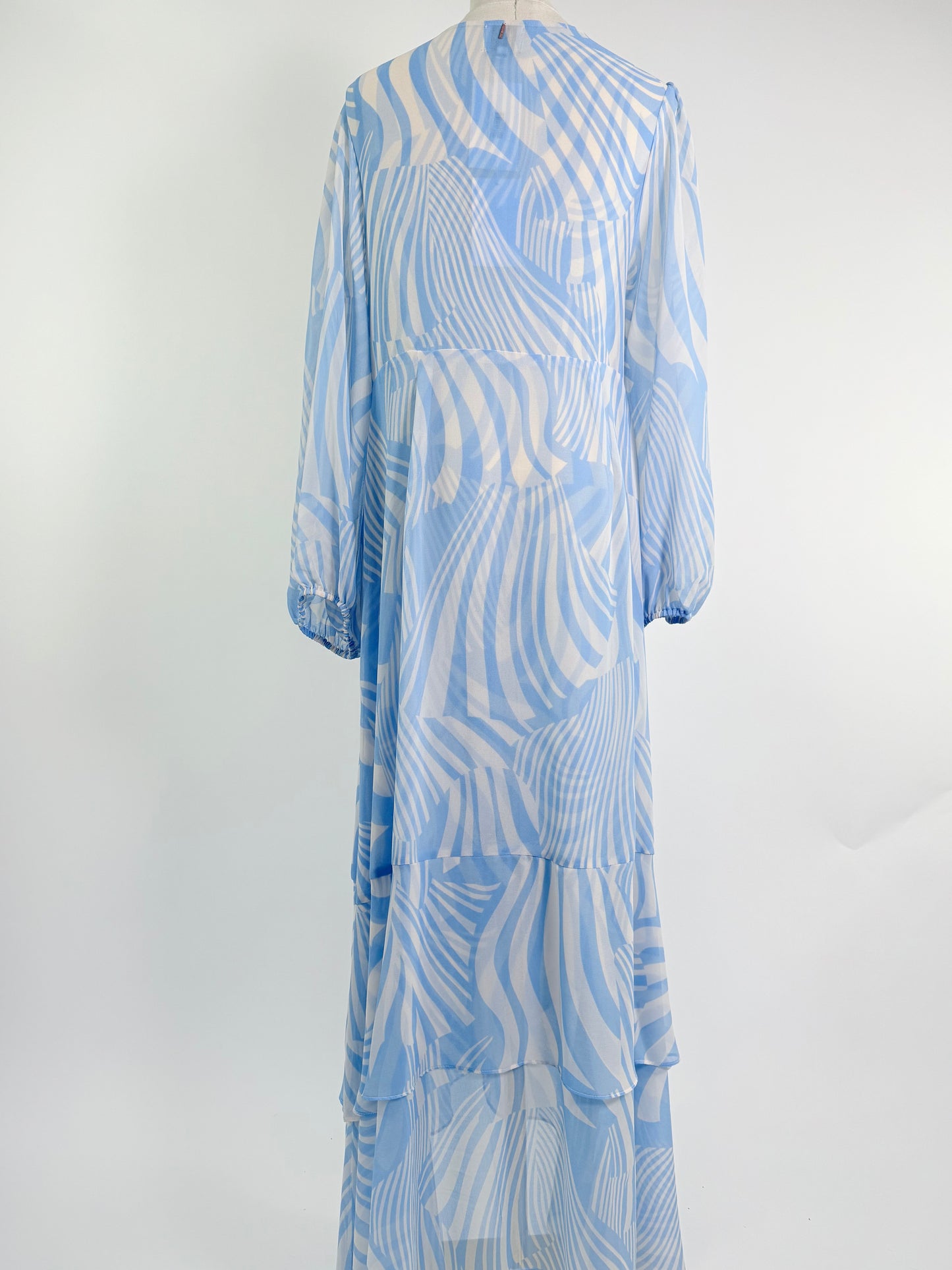 Misa Abstract Light Blue Zebra Wrap Dress