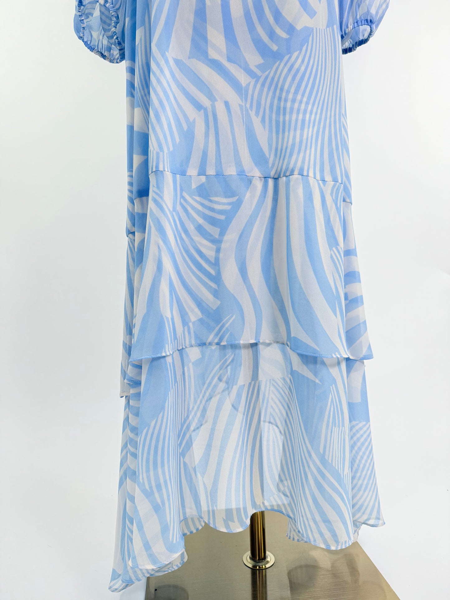 Misa Abstract Light Blue Zebra Wrap Dress