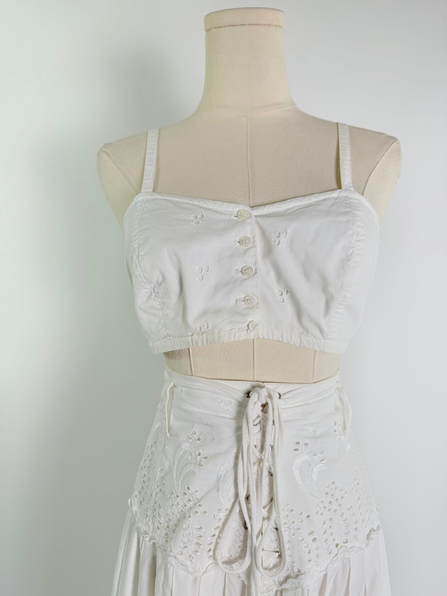 Vintage Eyelet Skirt, Bralette & Top Set