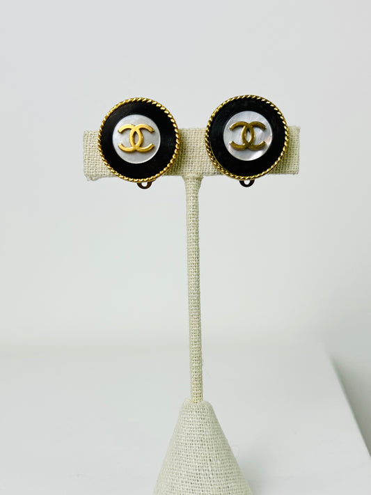 Vintage CC Chanel Black and White Logo Earrings