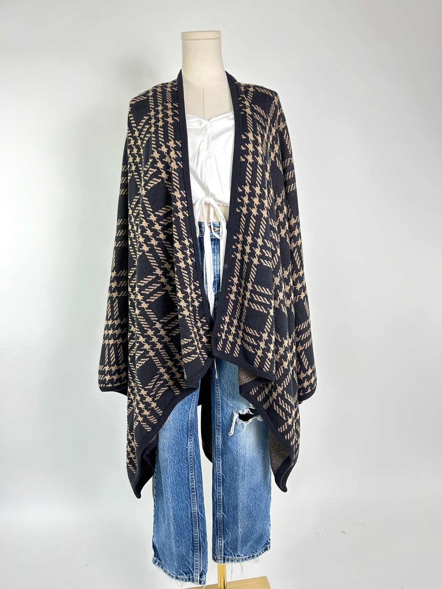 Vintage England Houndstooth Poncho