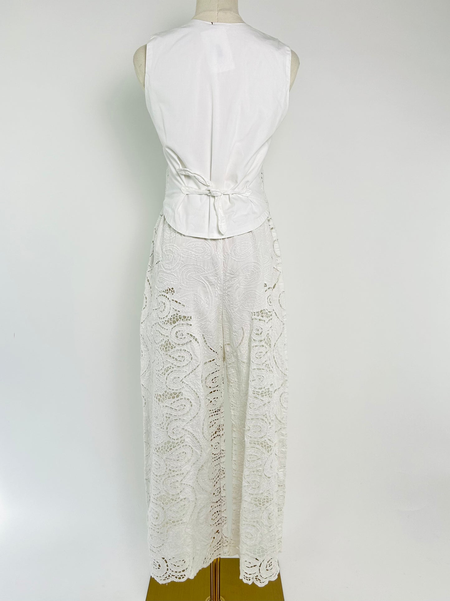 Vintage Pant + Vest Open Weave Embroidered Set