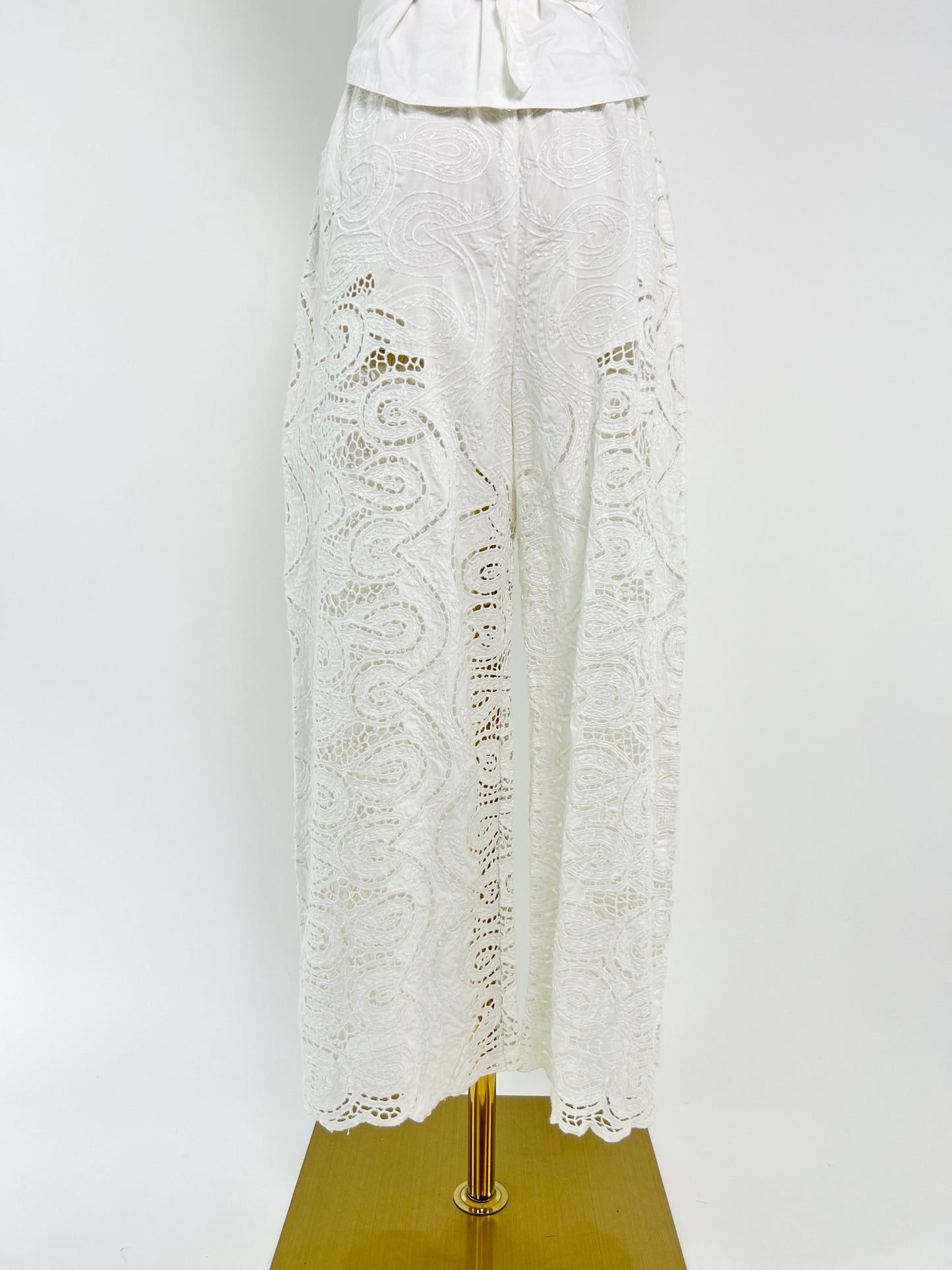 Vintage Pant + Vest Open Weave Embroidered Set