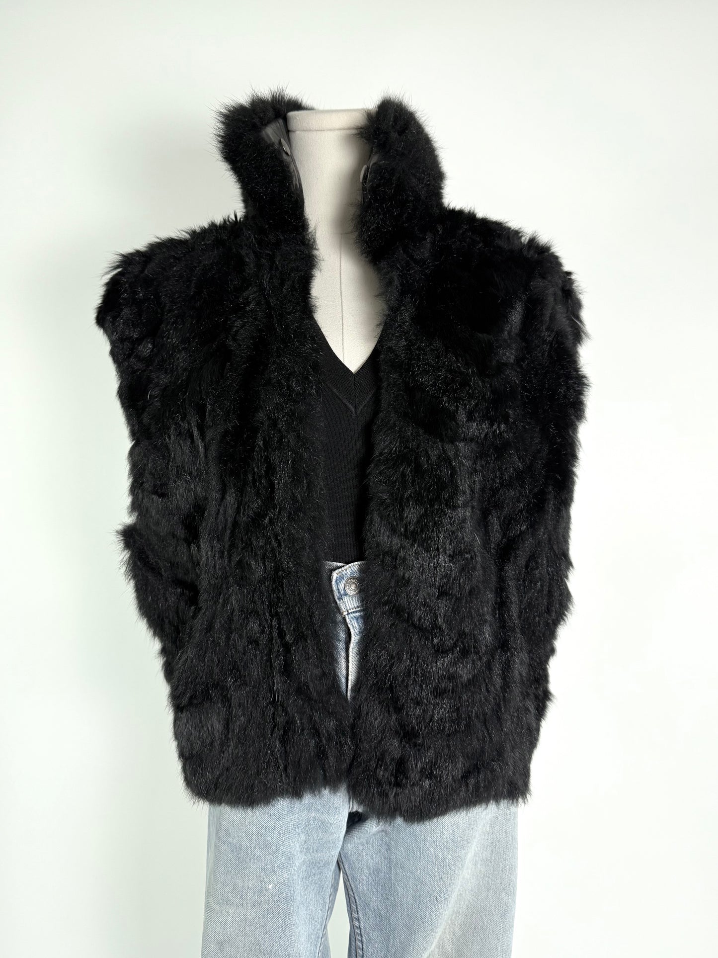 Vintage Black Bomber With Detachable Fur Vest