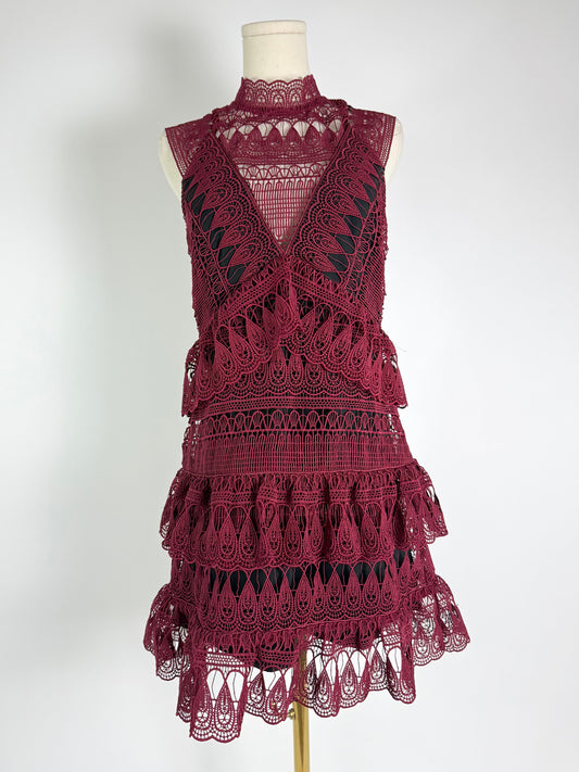 Self Portrait Teardrop Maroon Lace Dress