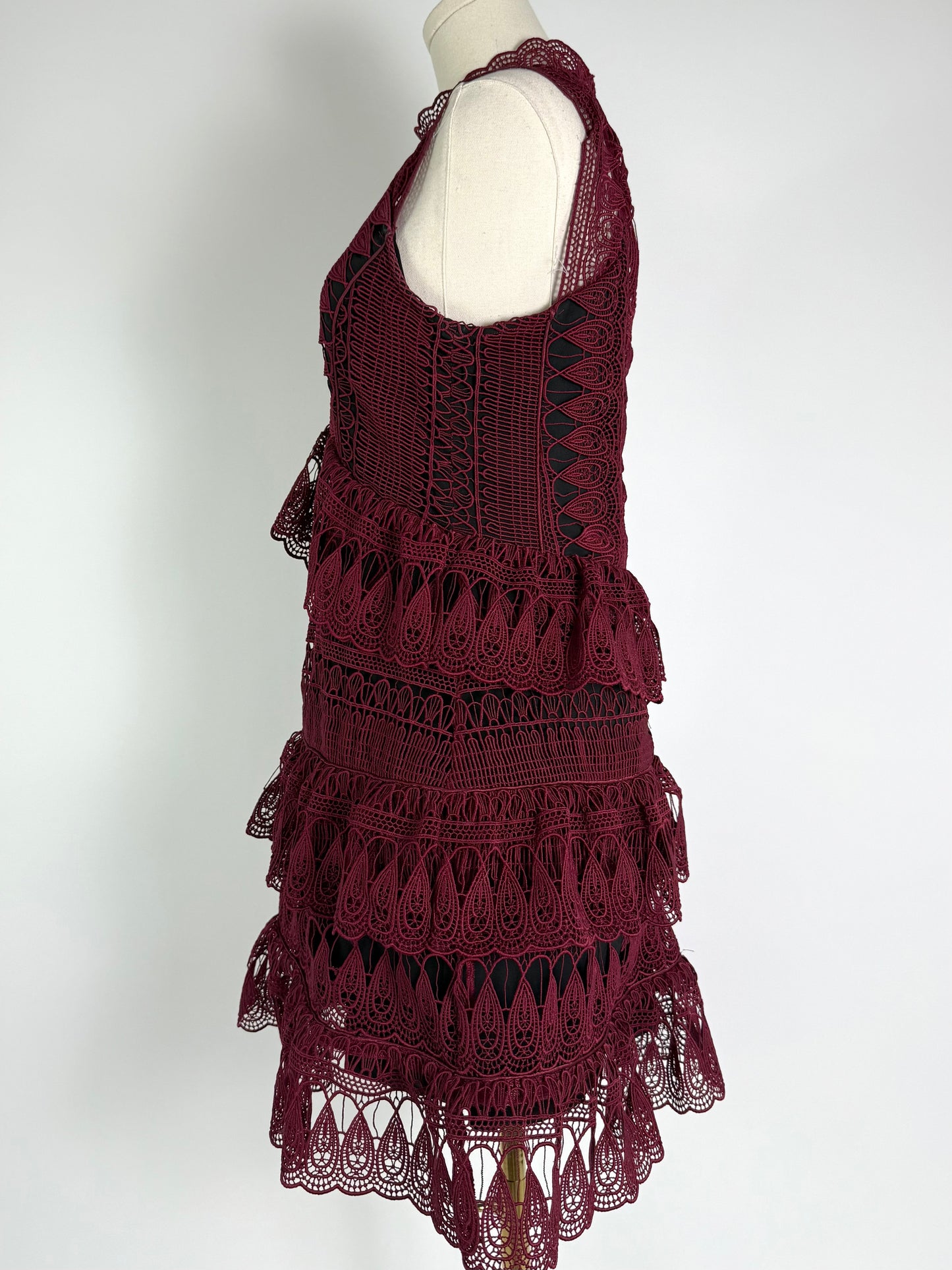 Self Portrait Teardrop Maroon Lace Dress