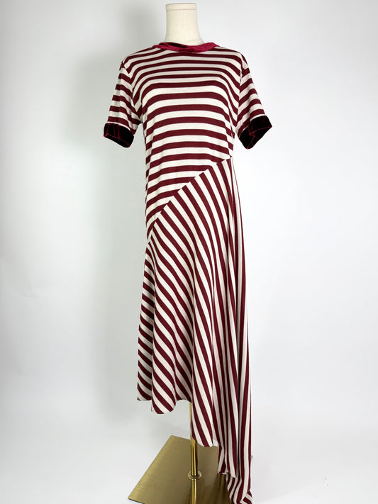 Johanna Ortiz Maroon Cream Stripe Dress